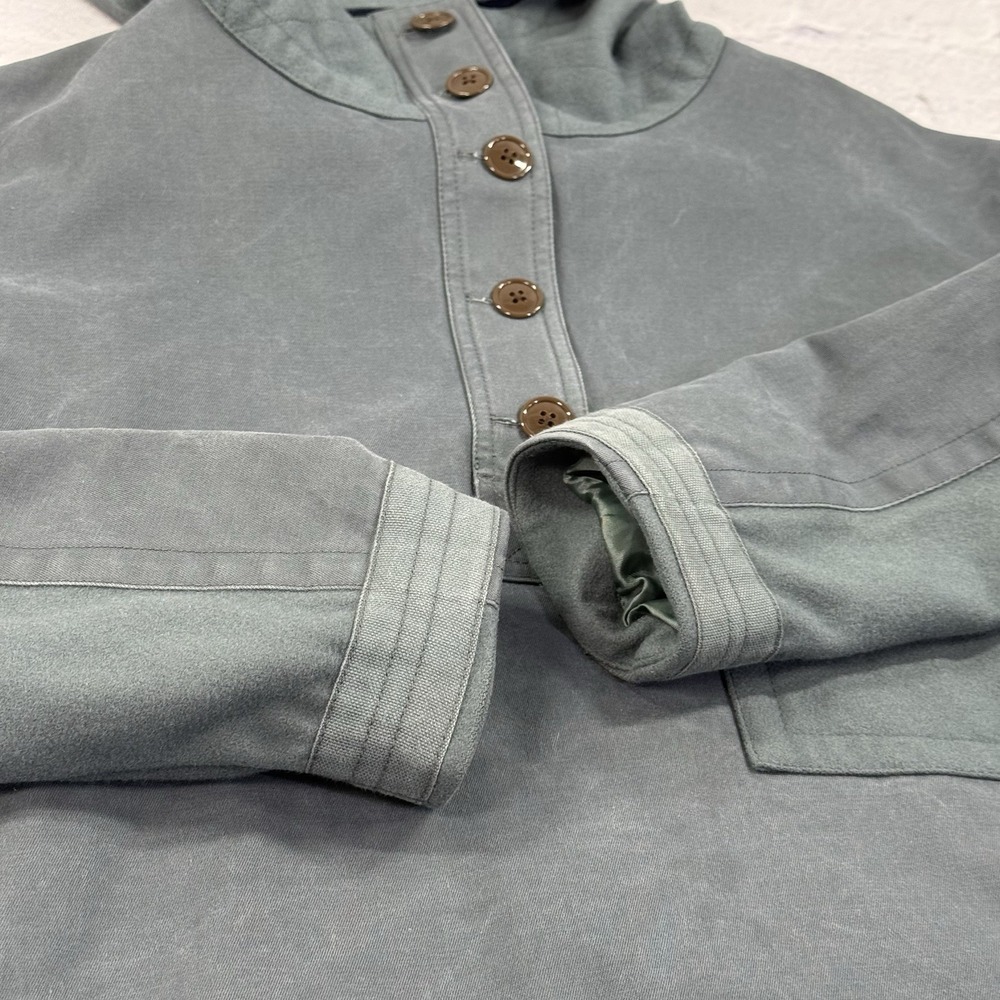 J. Crew Anorak Hooded Pullover Jacket Womens L 1/4 Button High Low Canvas Fleece - Picture 11 of 16
